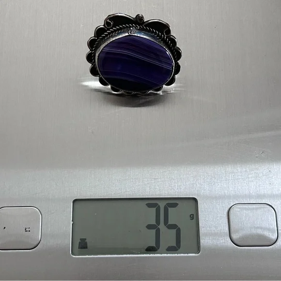 Gary Nez Navajo Purple Banded Agate Native American Huge Signed GN Ring Size 8